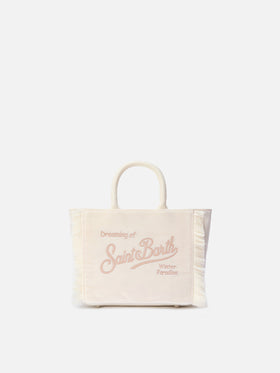 Borsa a mano Vanity Mini Velvet in velluto e faux suede bianco