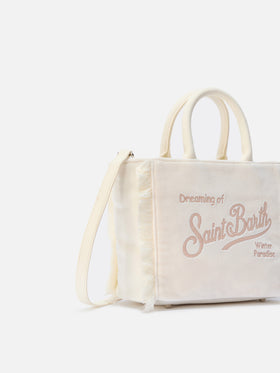 Borsa a mano Vanity Mini Velvet in velluto e faux suede bianco