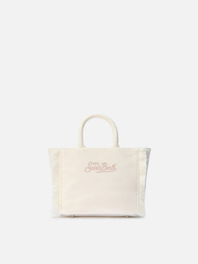Borsa a mano Vanity Mini Velvet in velluto e faux suede bianco