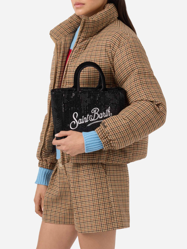 Vanity Mini Velvet Handbag in black velvet with sequins