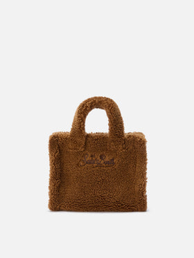 Borsa a mano Vanity Mini Teddy in sherpa marrone