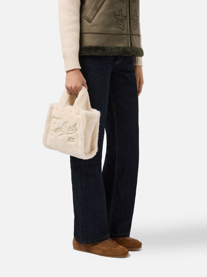 Vanity Mini Teddy Handbag in white sherpa
