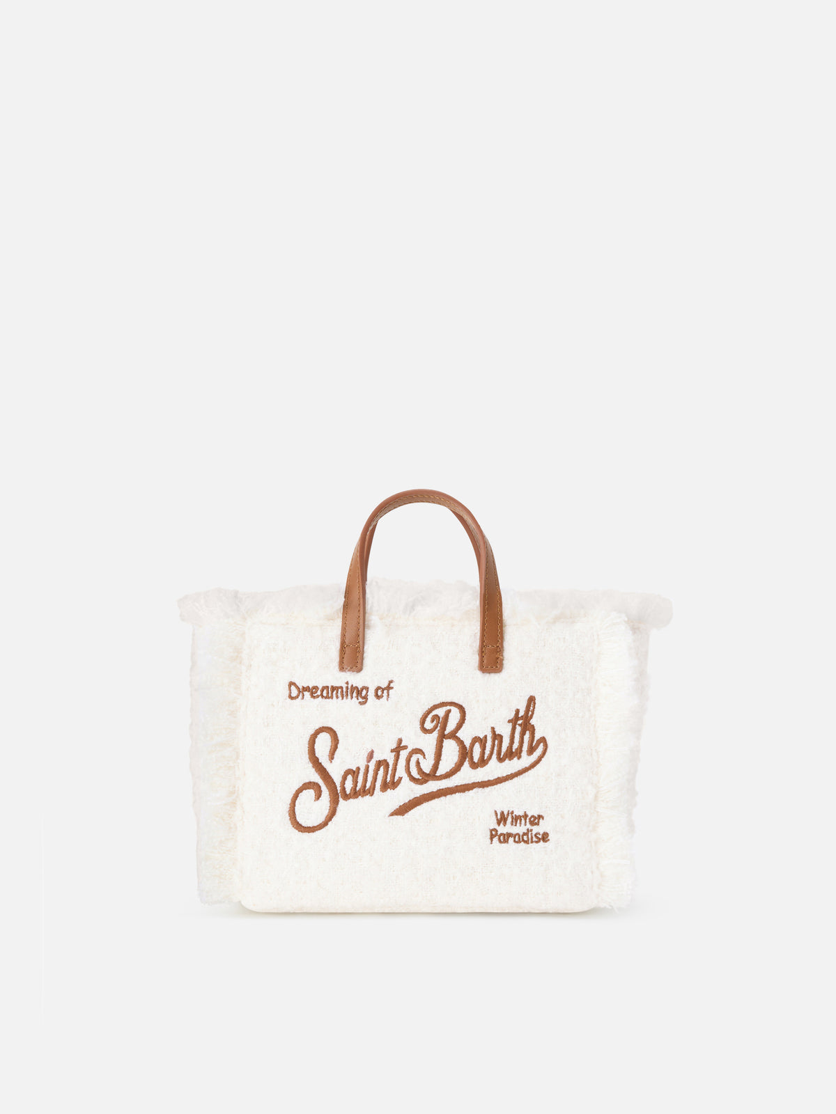 Mini Vanity bag en tweed color blanco roto con bordado del logo 