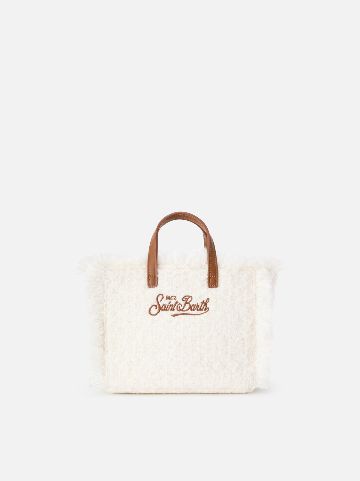 Mini Vanity bag en tweed color blanco roto con bordado del logo 