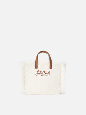 Mini Vanity bag en tweed color blanco roto con bordado del logo 