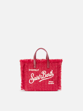 Red Mini Vanity bag in tweed with logo embroidery