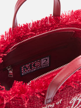 Red Mini Vanity bag in tweed with logo embroidery