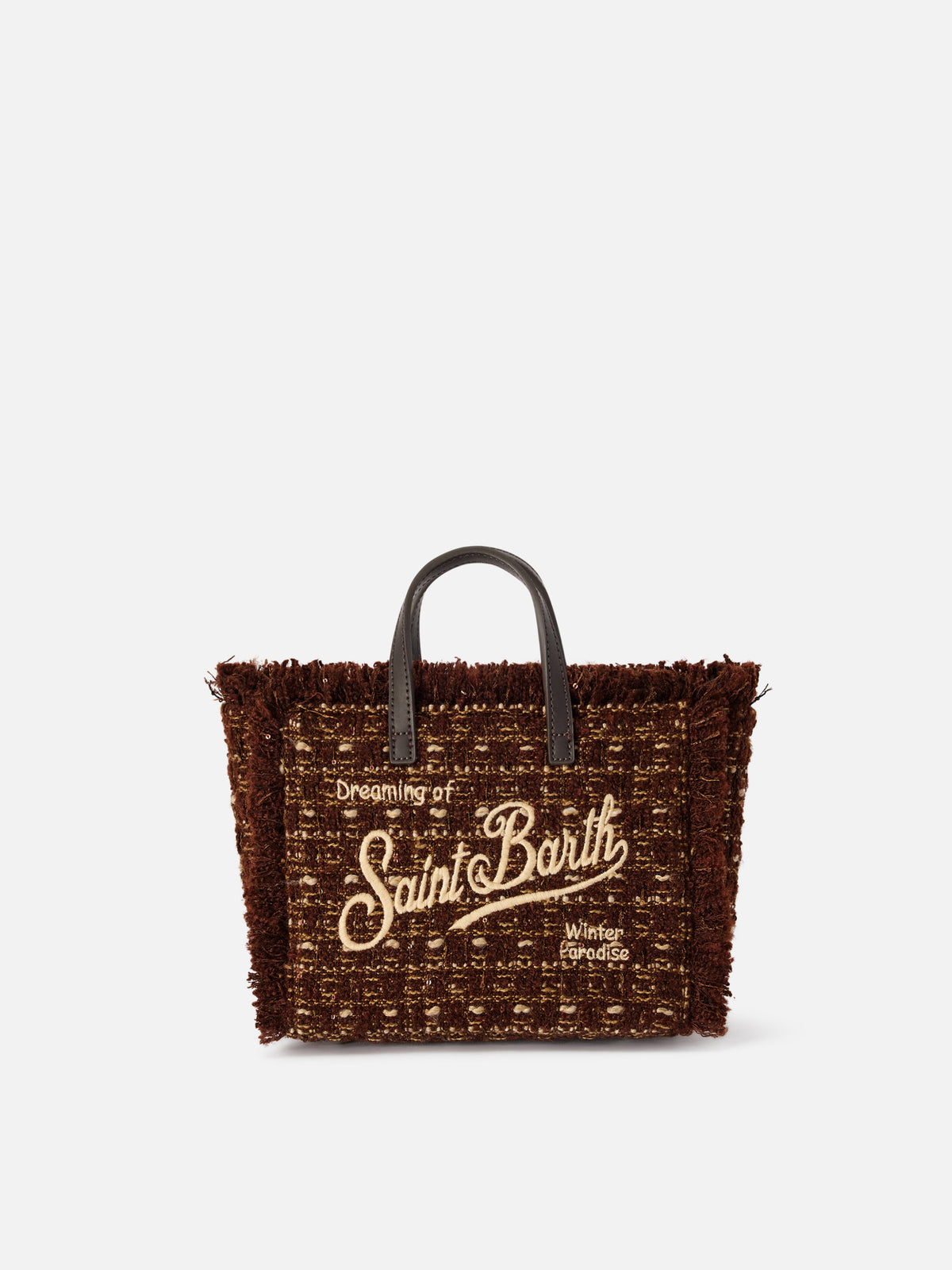 Brown Mini Vanity bag in tweed with logo embroidery