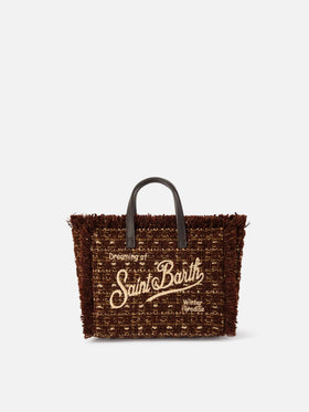 Brown Mini Vanity bag in tweed with logo embroidery
