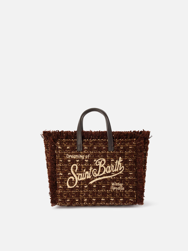 Mini bolso Vanity marrón en tweed con bordado del logo 