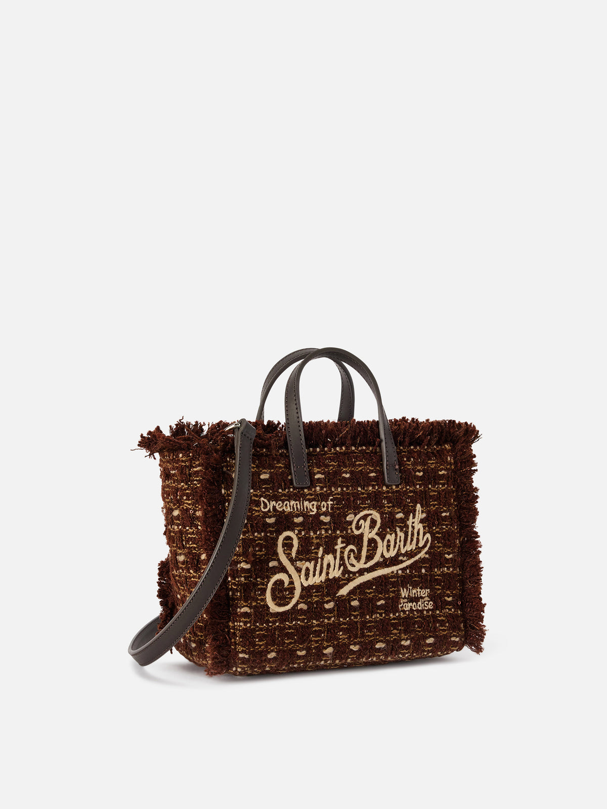 Brown Mini Vanity bag in tweed with logo embroidery