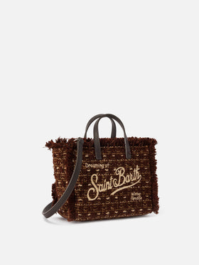Brown Mini Vanity bag in tweed with logo embroidery