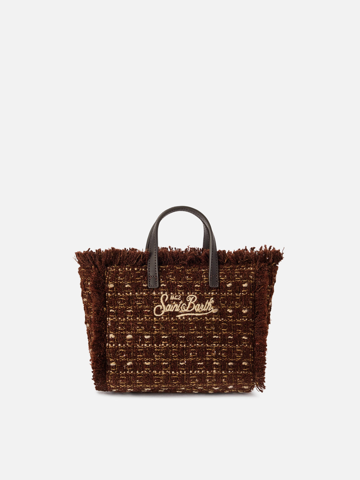 Brown Mini Vanity bag in tweed with logo embroidery