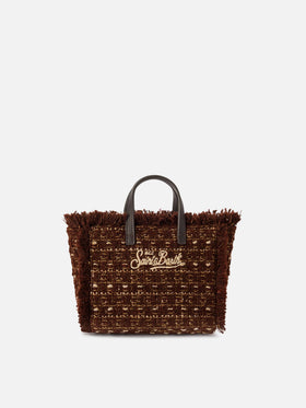 Brown Mini Vanity bag in tweed with logo embroidery