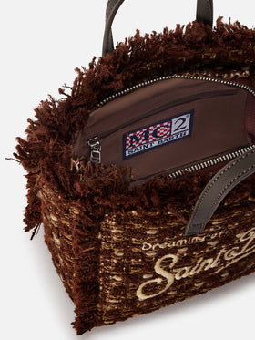 Brown Mini Vanity bag in tweed with logo embroidery