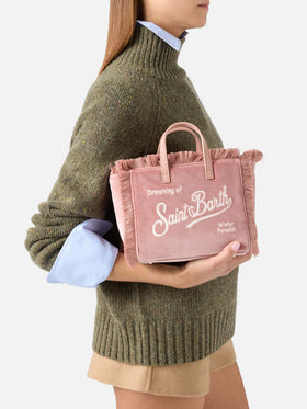 Pink Mini Vanity bag in velvet with logo embroidery