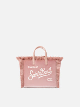 Rosa Mini Vanity-Tasche aus Samt mit Logostickerei 