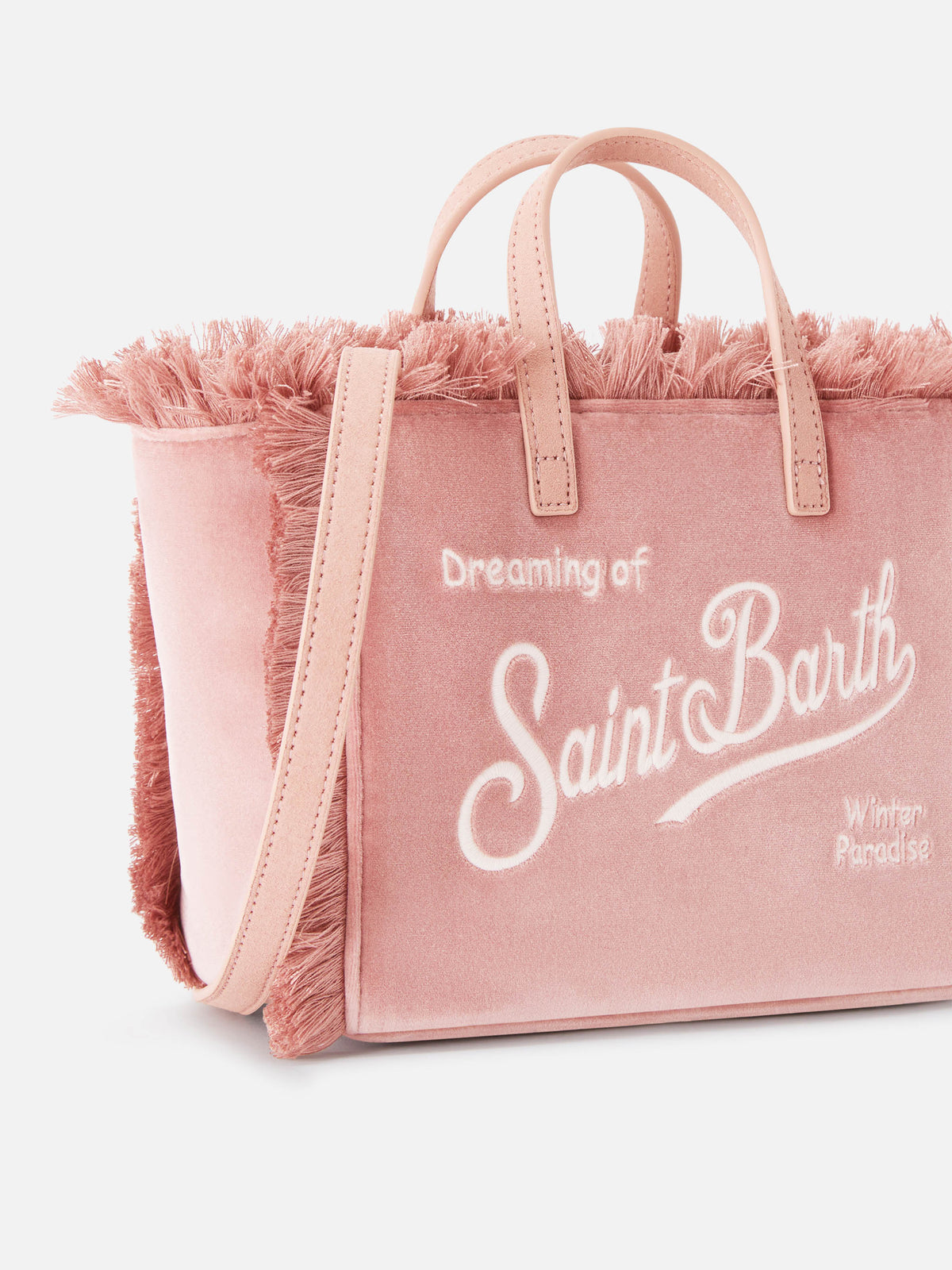 Rosa Mini Vanity-Tasche aus Samt mit Logostickerei 