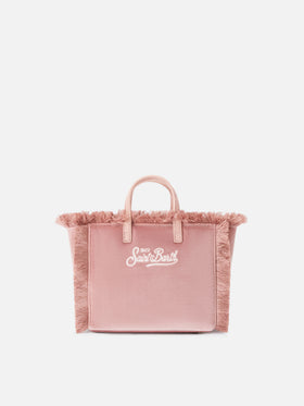 Rosa Mini Vanity-Tasche aus Samt mit Logostickerei 