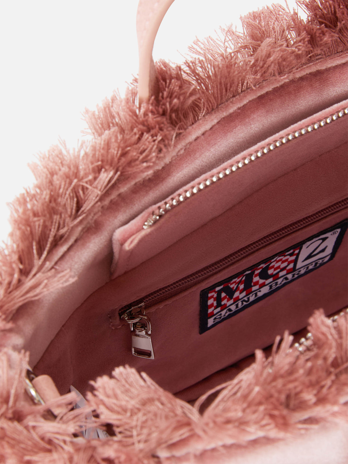 Rosa Mini Vanity-Tasche aus Samt mit Logostickerei 