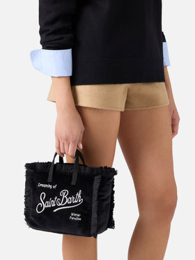 Borsa Mini Vanity nera in velluto con ricamo logo