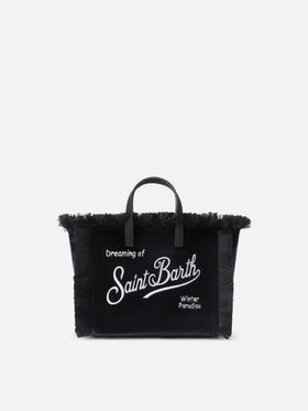 Borsa Mini Vanity nera in velluto con ricamo logo