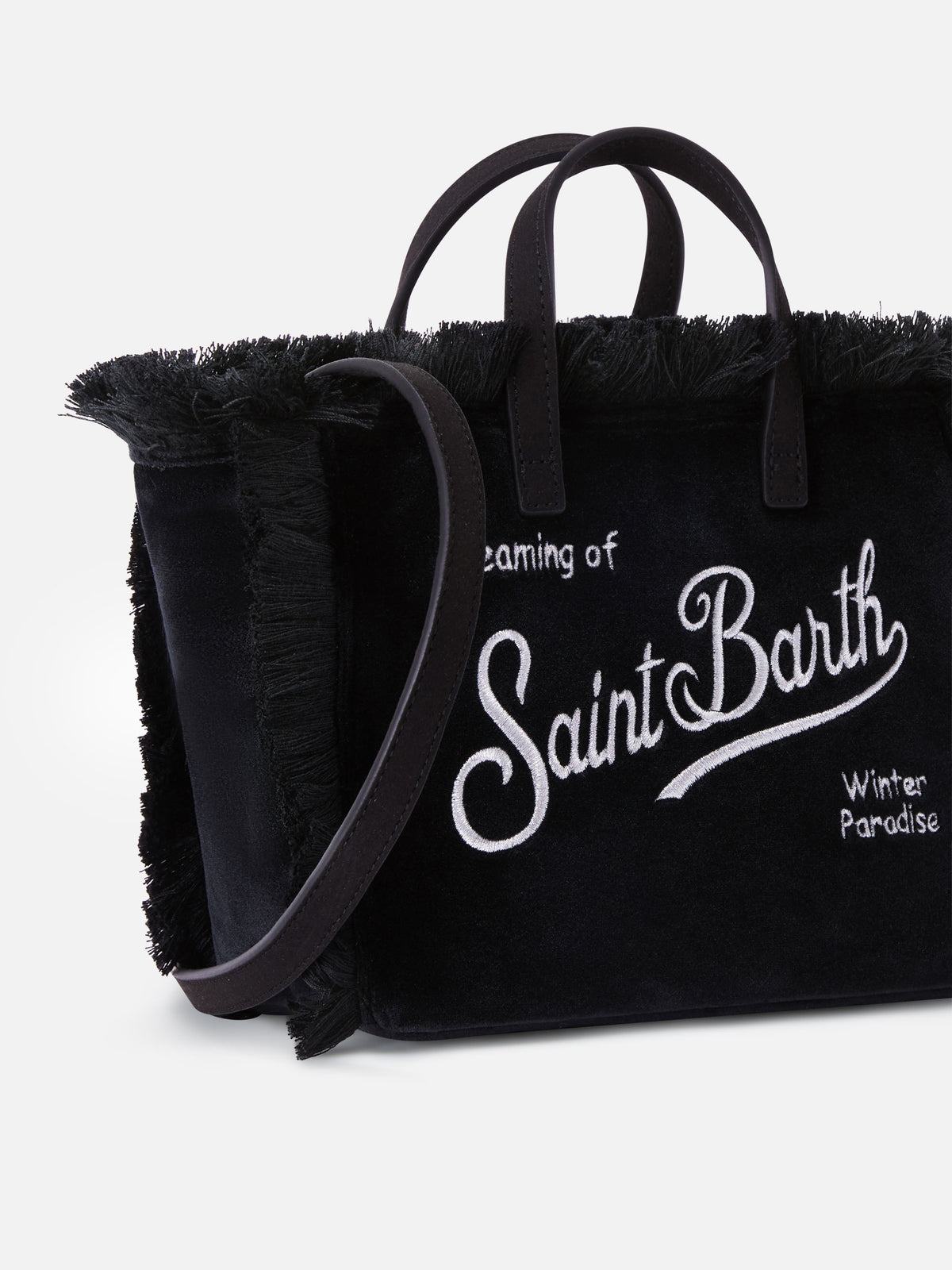 Borsa Mini Vanity nera in velluto con ricamo logo