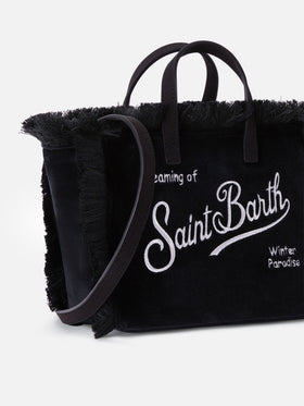 Borsa Mini Vanity nera in velluto con ricamo logo