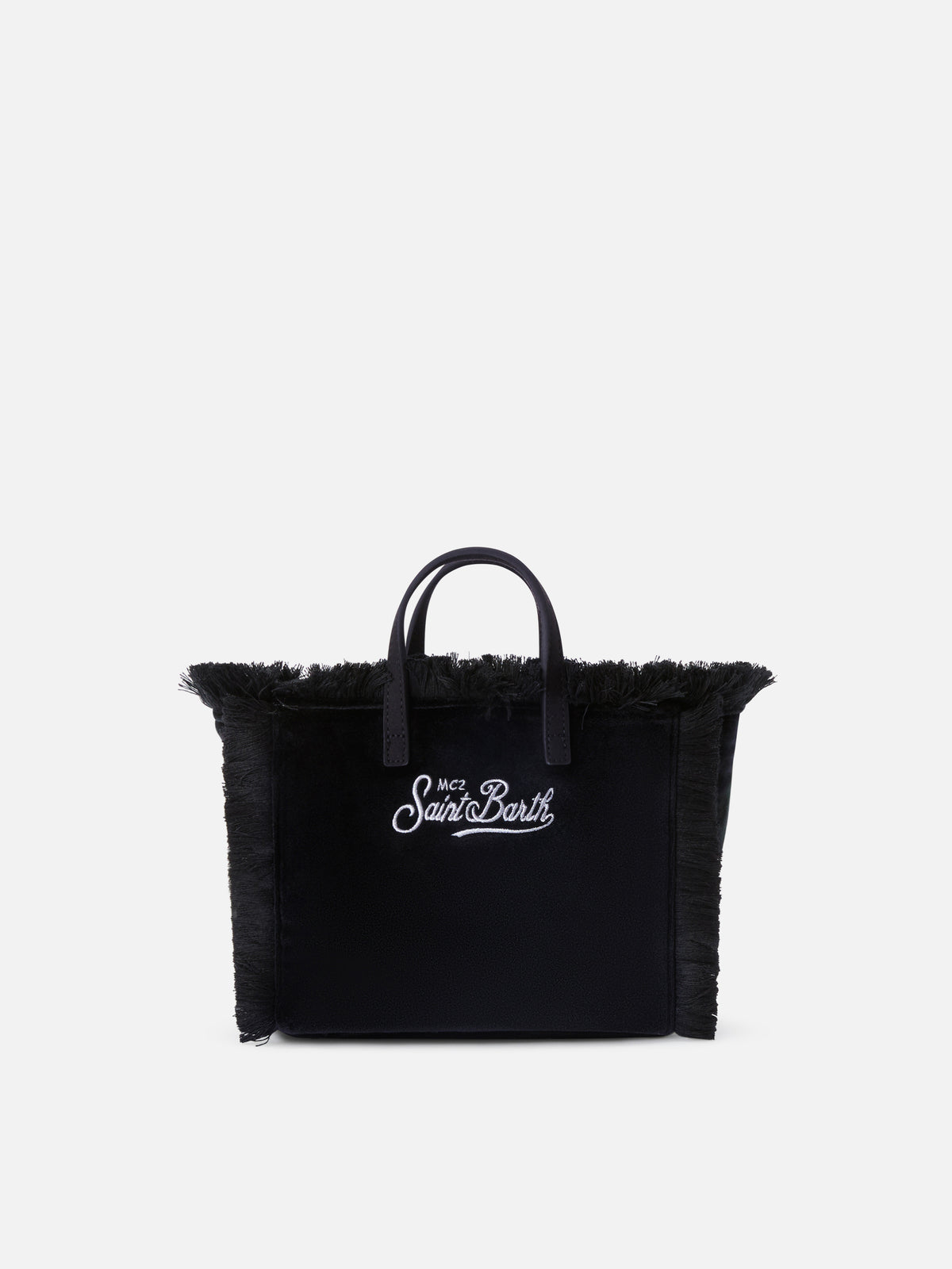 Borsa Mini Vanity nera in velluto con ricamo logo