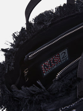 Borsa Mini Vanity nera in velluto con ricamo logo
