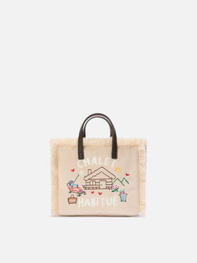 Bolso de fieltro Beige Mini Vanity con chalet bordado 