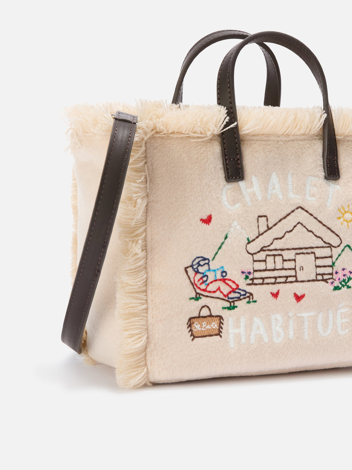 Bolso de fieltro Beige Mini Vanity con chalet bordado 