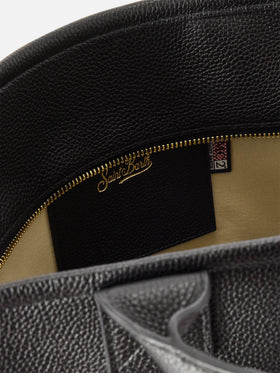 Schwarze große Vanity-Bag aus genarbtem Leder mit Logo-Schriftzug 