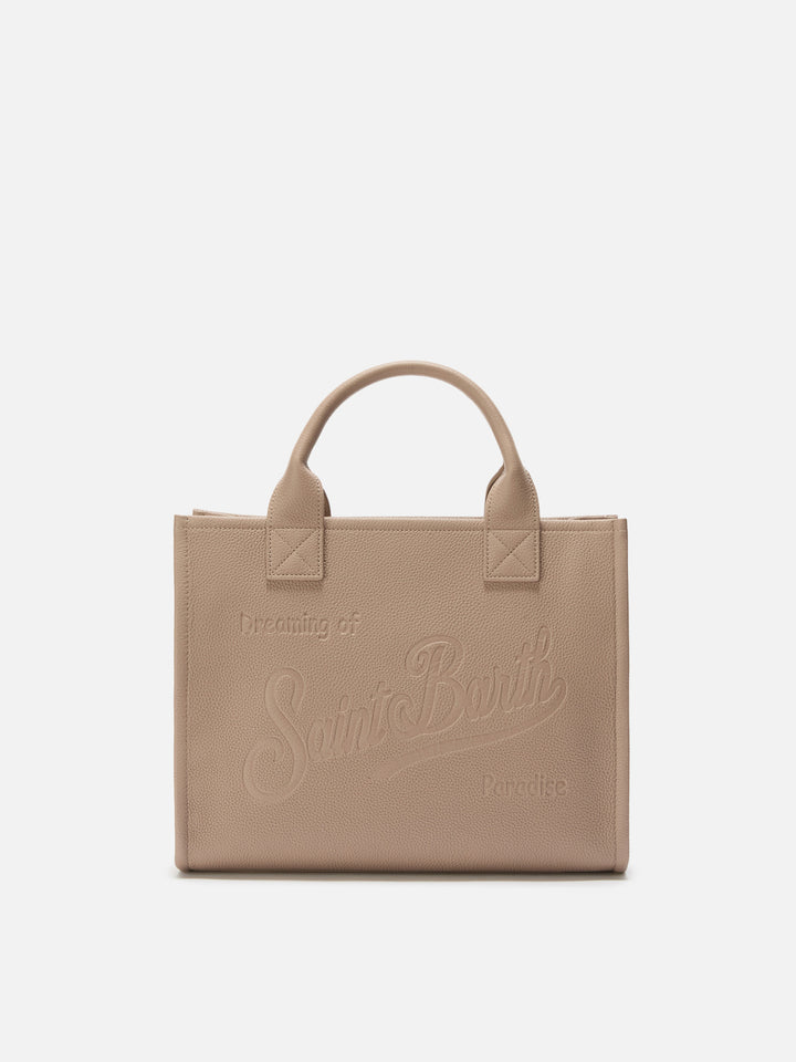 Borsa a spalla Vanity Bag Large in pelle martellata nocciola