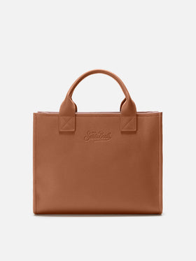 Vanity Bag Large Shoulder Bag in camel hammered leather