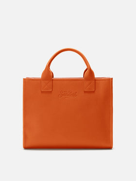 Vanity Bag Large Shoulder Bag in orange hammered leather