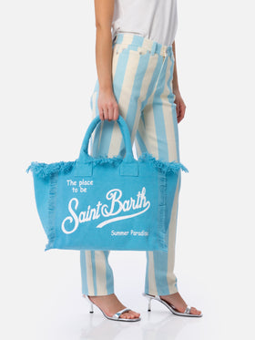 Borsa a spalla Vanity in canvas di cotone azzurro
