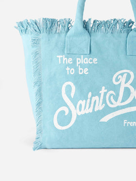 Borsa a spalla Vanity in canvas di cotone azzurro