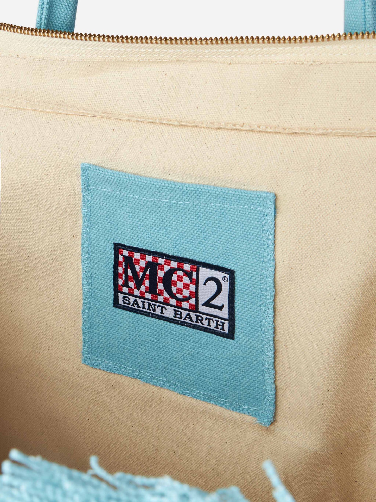 Borsa a spalla Vanity in canvas di cotone azzurro