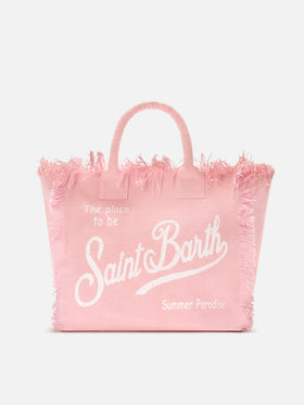 Pink canvas Vanity regular bag with fringes