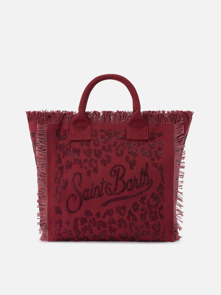 Borsa Vanity regular in canvas leopardato con strass