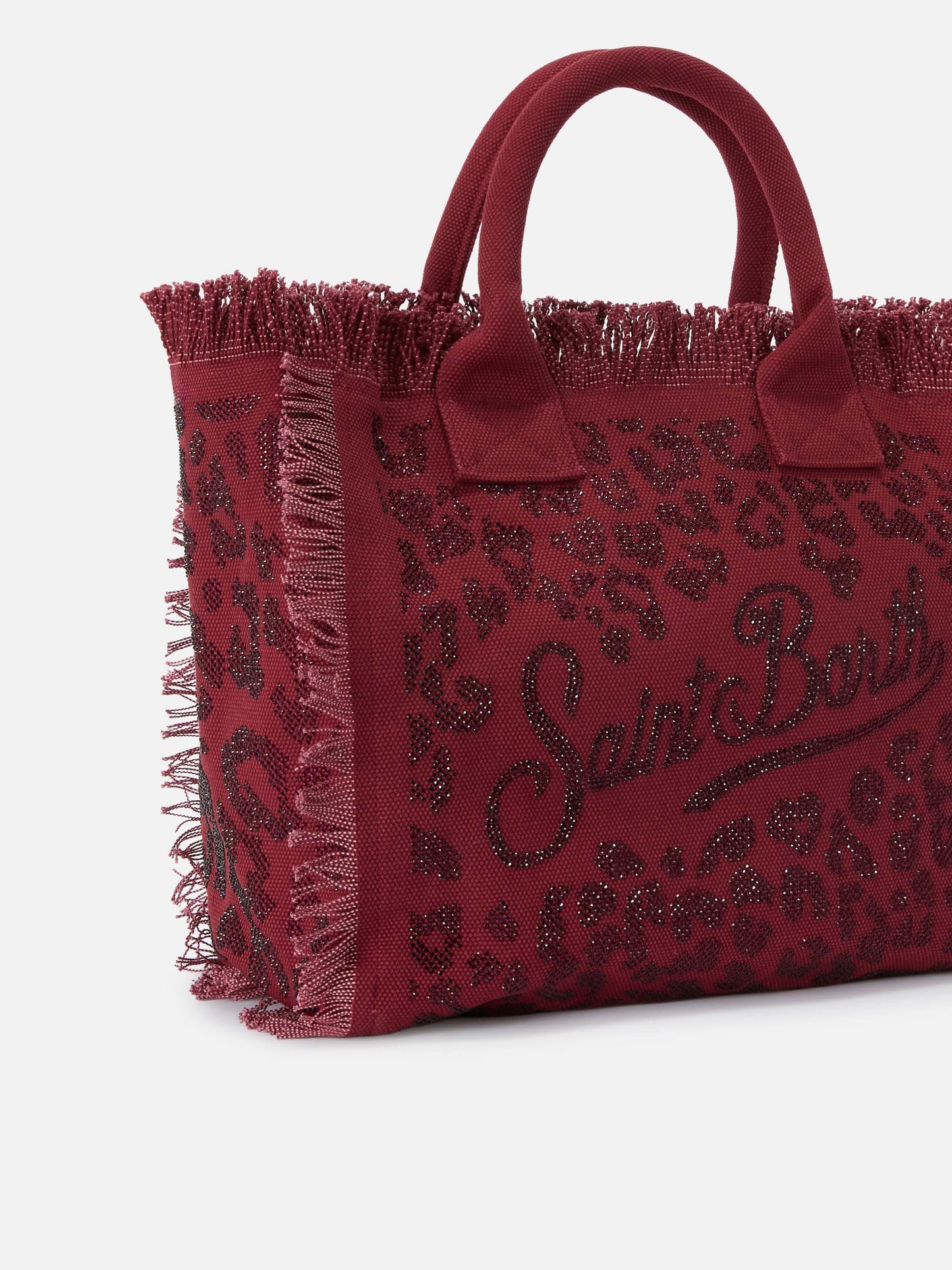 Borsa Vanity regular in canvas leopardato con strass