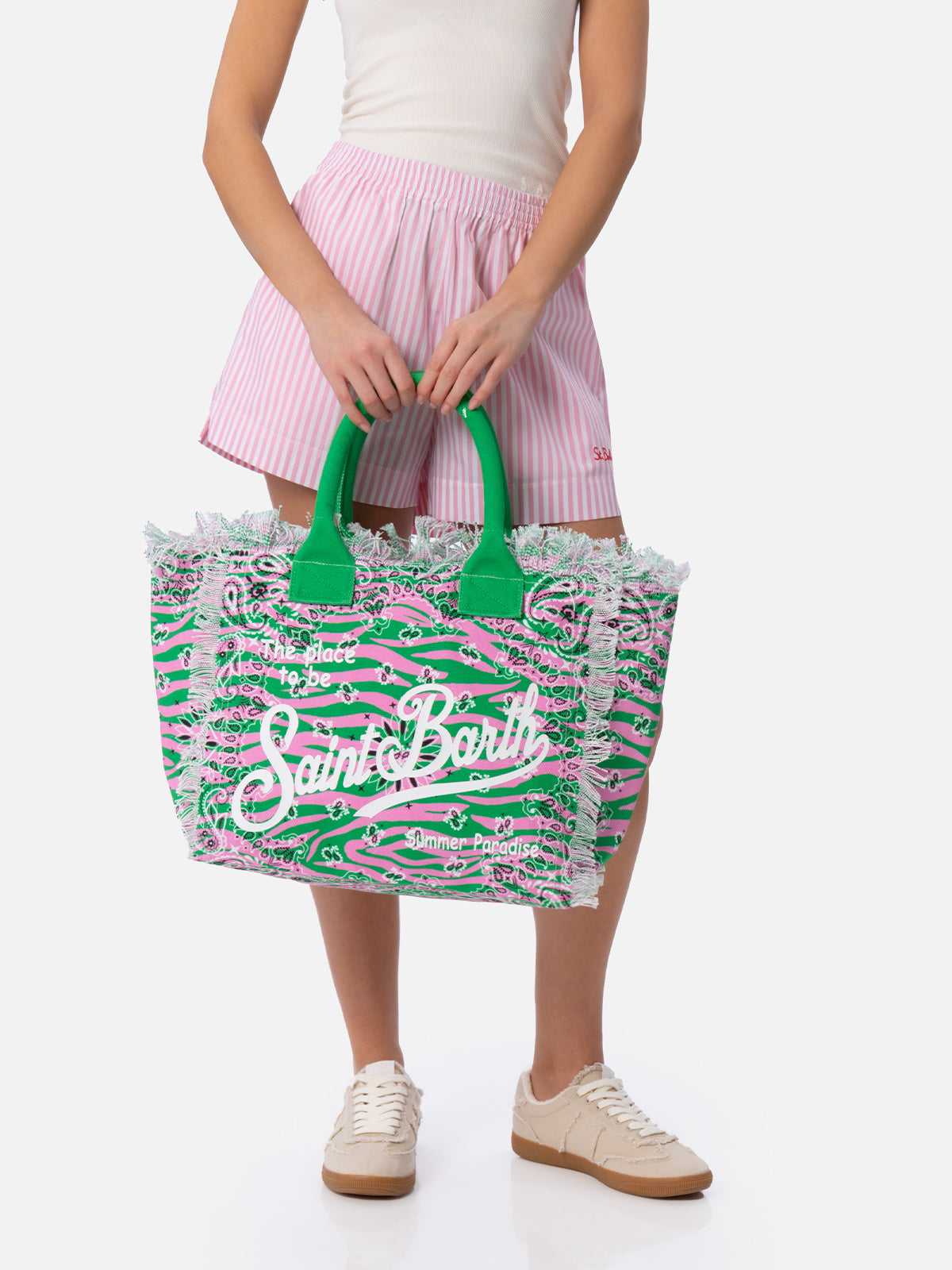 Einkaufstasche aus Baumwollcanvas mit Zebra- und Bandana-Print