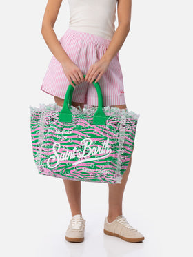 Einkaufstasche aus Baumwollcanvas mit Zebra- und Bandana-Print