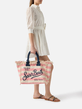 Regular Vanity-Canvas-Tasche mit rosa horizontalen Streifen 