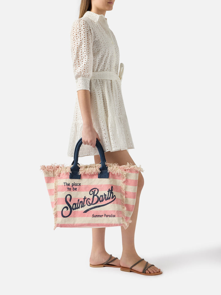 Regular Vanity canvas bag with pink horizontal stripes