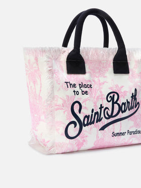 Regular Vanity canvas bag with pink toile de Jouy print