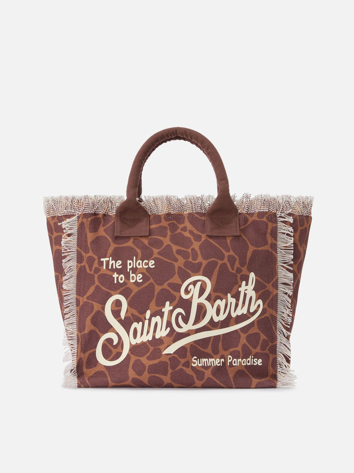 Borsa Vanity regular in canvas con stampa animalier marrone