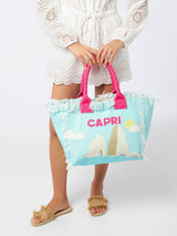 Borsa tote Vanity in tela di cotone cartolina di Capri