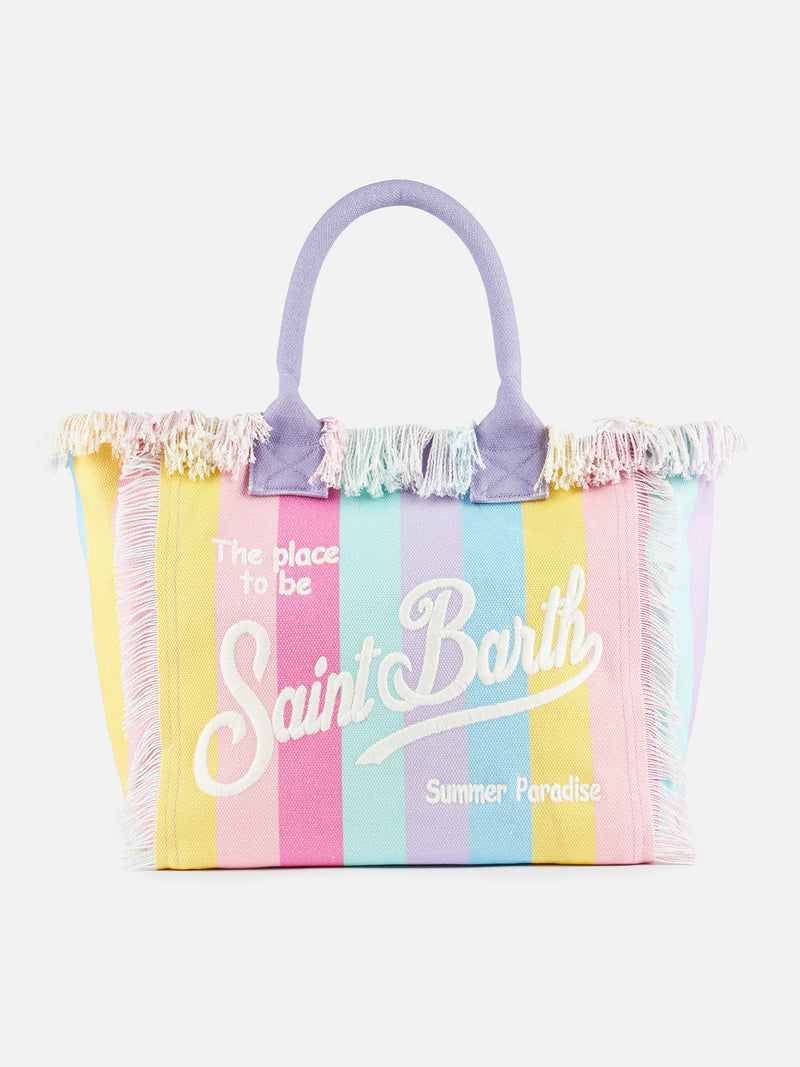 Multicolor striped cotton canvas Vanity tote bag